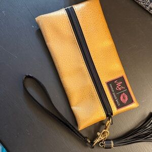Gold Wristlet Clutch with Black Accents